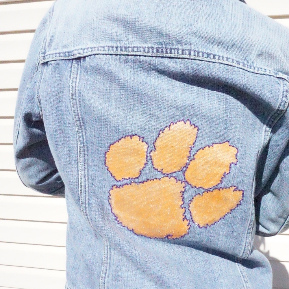 Clemson Tigers Jean Jacket Hand Painted/Rhinestone